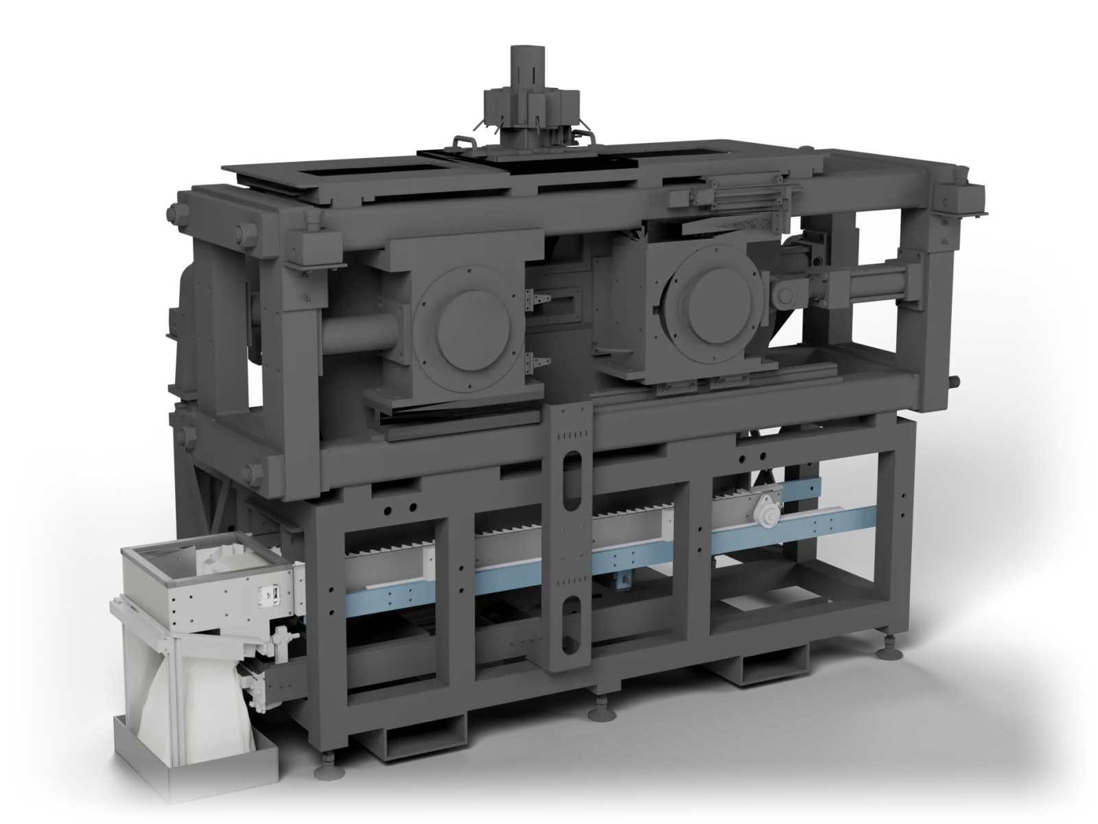 The Minpraxis Tester with the conveyor and bagging station highlighted